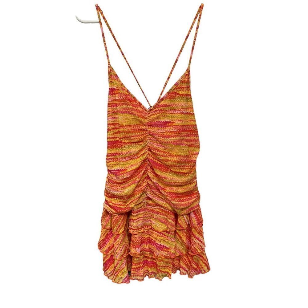 Wild Fable Pink Zig Zag Sleeveless Ruched Front Tiered Dress Size XL